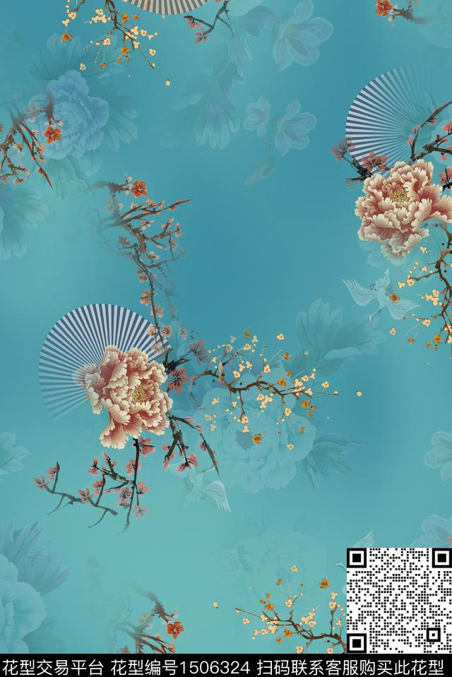 香云纱中国风花卉旗袍风数码印花华亿平台下载（图片编号: 1506324） - 瓦栏（Walan）