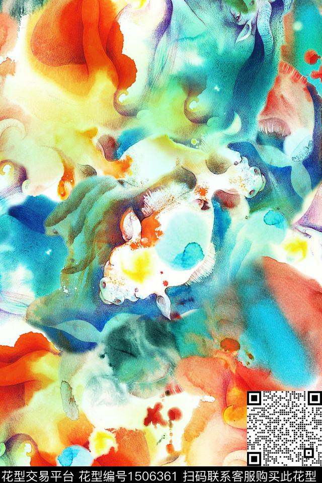 水彩肌理抽象数码印花华亿平台下载（图片编号: 1506361） - 瓦栏（Walan）