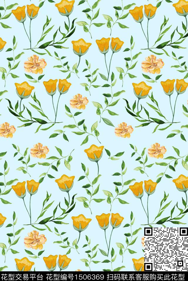 绿植树叶花卉小碎花数码印花华亿平台下载（图片编号: 1506369） - 瓦栏（Walan）