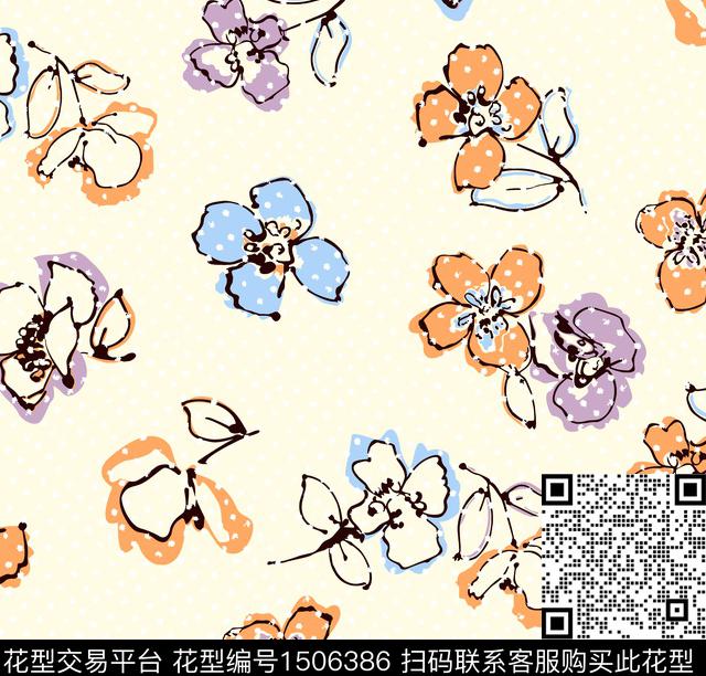 花卉少女大牌风数码印花华亿平台下载（图片编号: 1506386） - 瓦栏（Walan）