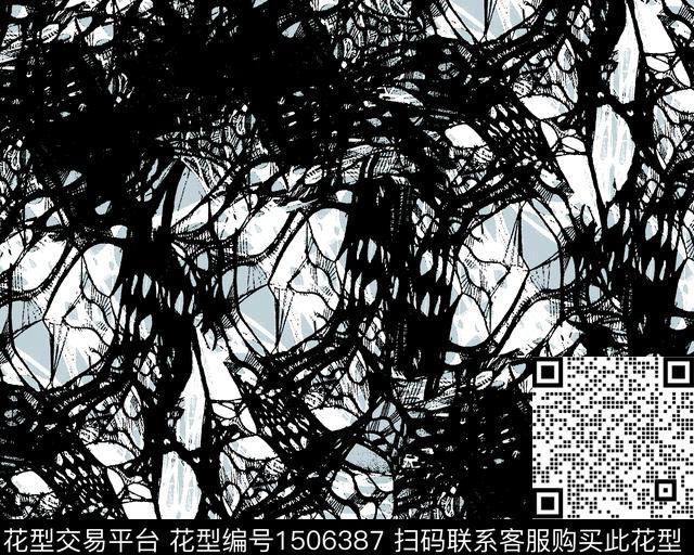 线条花卉大牌风数码印花华亿平台下载（图片编号: 1506387） - 瓦栏（Walan）