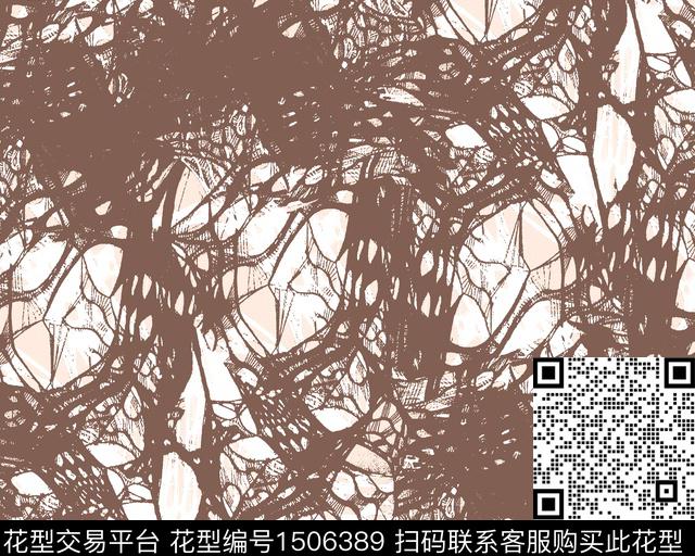 线条花卉大牌风数码印花华亿平台下载（图片编号: 1506389） - 瓦栏（Walan）