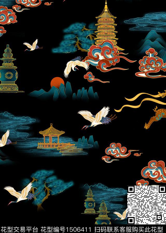 女装仙鹤国潮传统印花华亿平台下载（图片编号: 1506411） - 瓦栏（Walan）