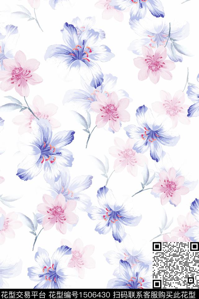 花卉小清新真丝数码印花华亿平台下载（图片编号: 1506430） - 瓦栏（Walan）