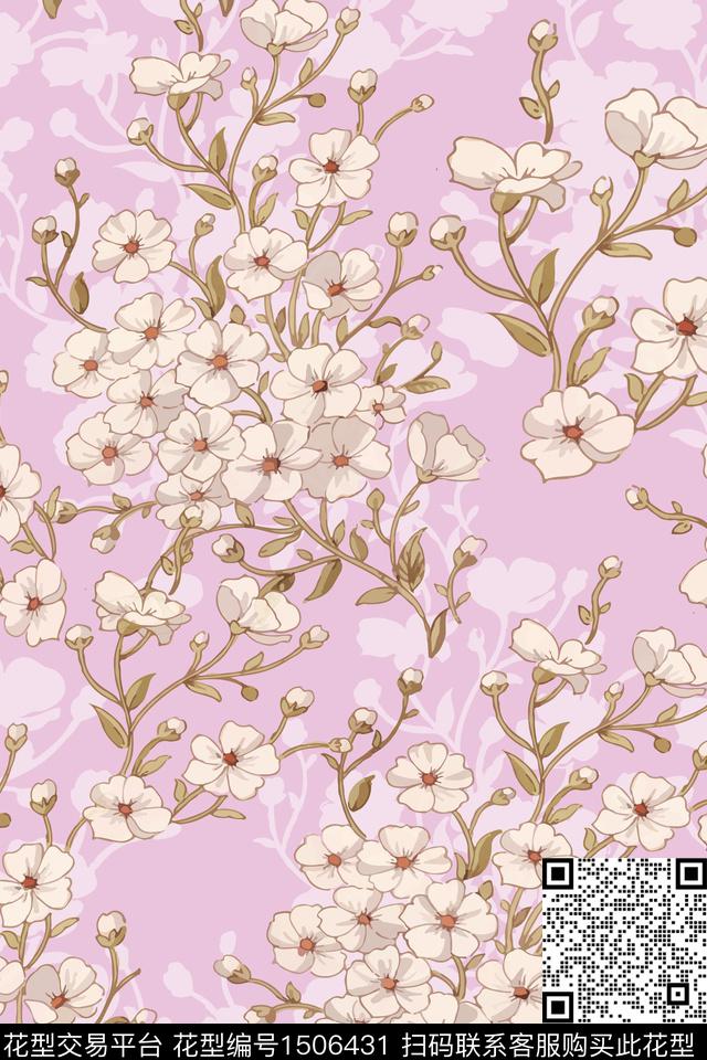 花卉小清新真丝数码印花华亿平台下载（图片编号: 1506431） - 瓦栏（Walan）