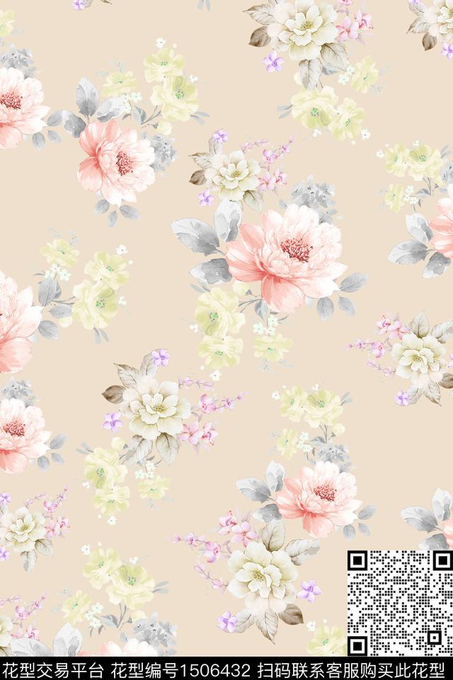 花卉小清新真丝数码印花华亿平台下载（图片编号: 1506432） - 瓦栏（Walan）
