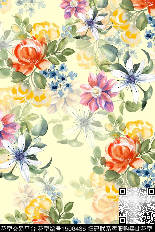花卉小清新真丝数码印花华亿平台下载（图片编号: 1506435） - 瓦栏（Walan）