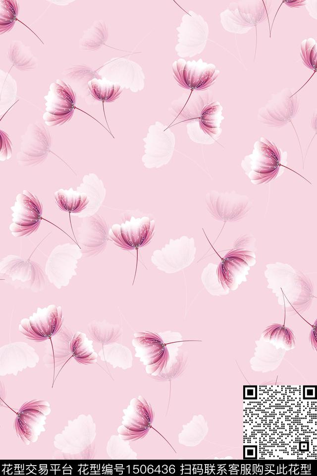 花卉小清新真丝数码印花华亿平台下载（图片编号: 1506436） - 瓦栏（Walan）