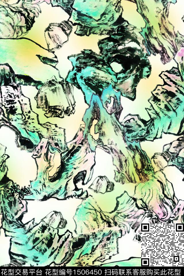 水彩抽象国画数码印花华亿平台下载（图片编号: 1506450） - 瓦栏（Walan）