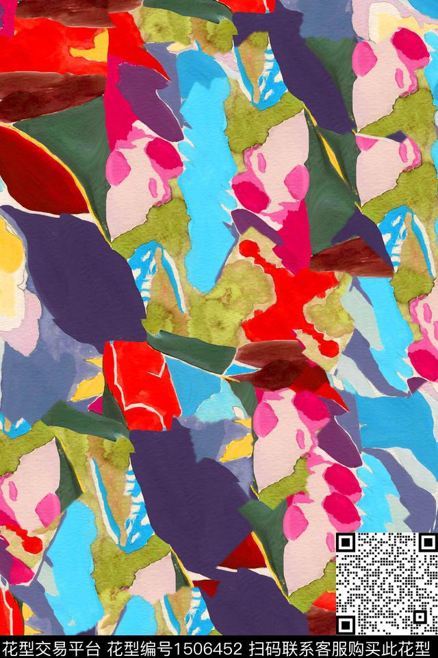 几何花卉抽象数码印花华亿平台下载（图片编号: 1506452） - 瓦栏（Walan）