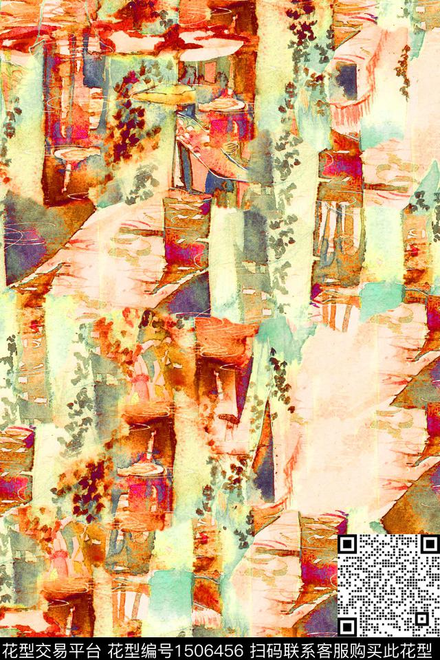 几何花卉抽象数码印花华亿平台下载（图片编号: 1506456） - 瓦栏（Walan）