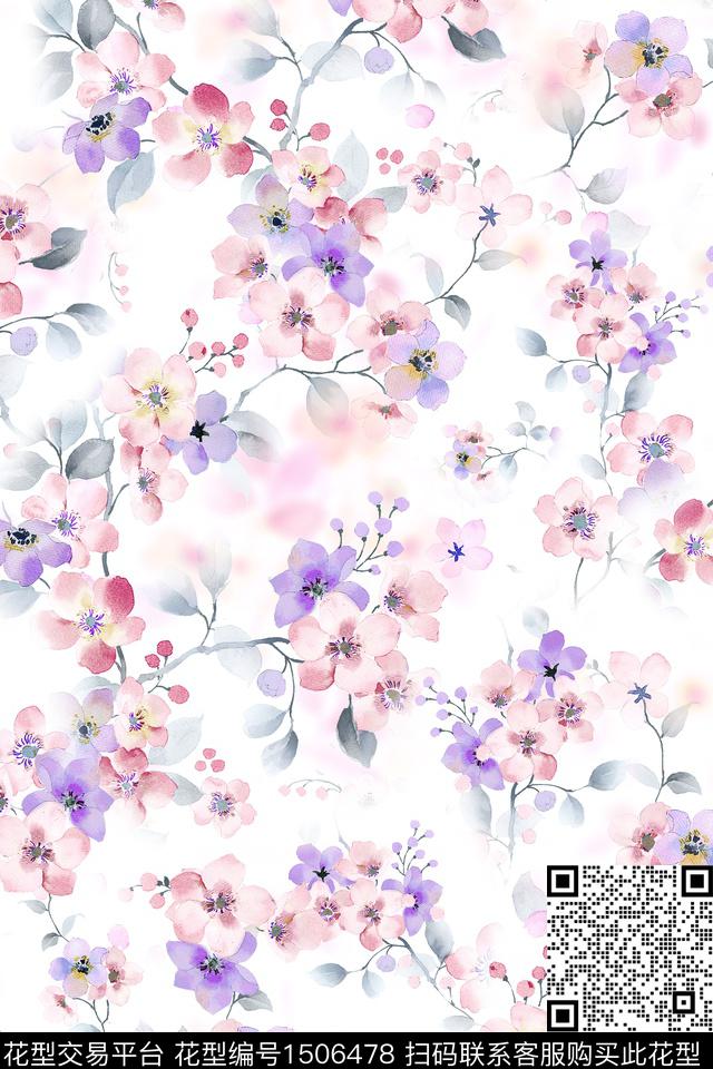 花卉小碎花手绘花卉数码印花华亿平台下载（图片编号: 1506478） - 瓦栏（Walan）