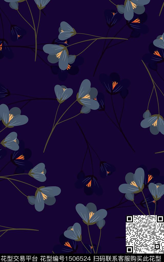 女装复古手绘花卉数码印花华亿平台下载（图片编号: 1506524） - 瓦栏（Walan）