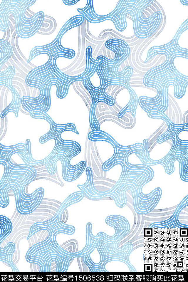 几何抽象花卉大牌风数码印花华亿平台下载（图片编号: 1506538） - 瓦栏（Walan）