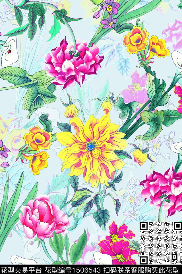 水彩花卉数码印花华亿平台下载（图片编号: 1506543） - 瓦栏（Walan）