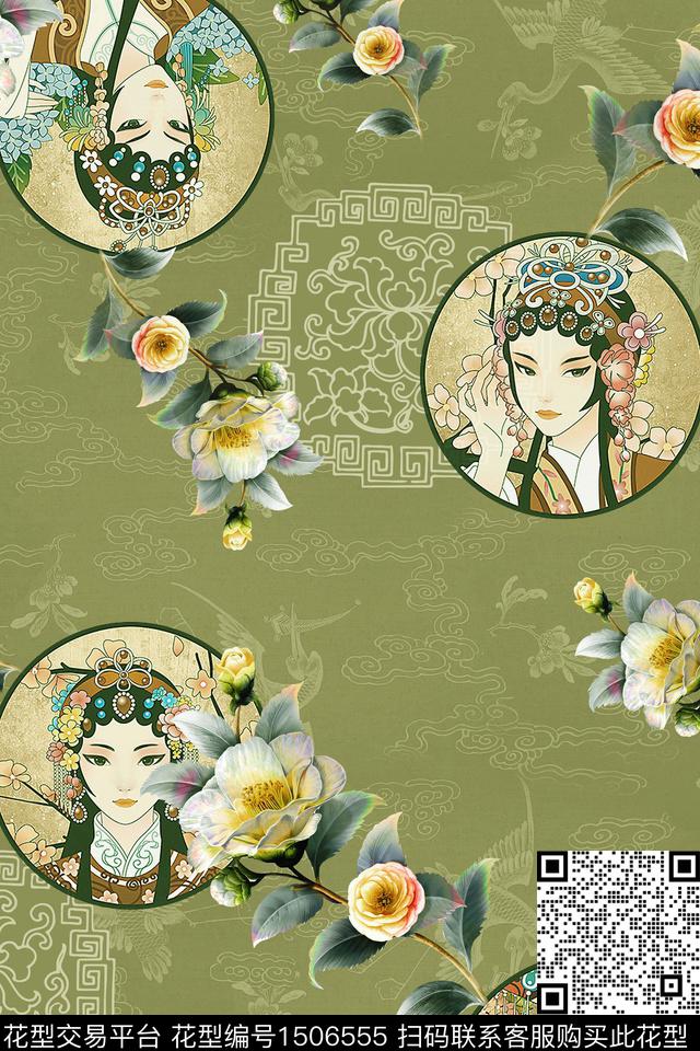 真丝中国风华亿平台戏曲人物数码印花华亿平台下载（图片编号: 1506555） - 瓦栏（Walan）