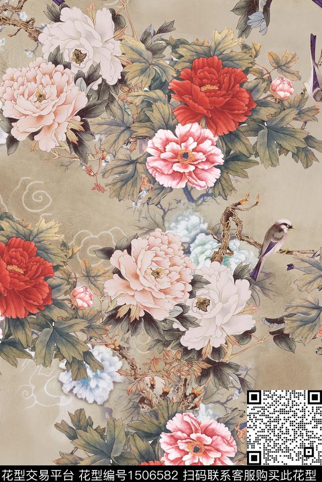 香云纱月季花中国风花卉数码印花华亿平台下载（图片编号: 1506582） - 瓦栏（Walan）