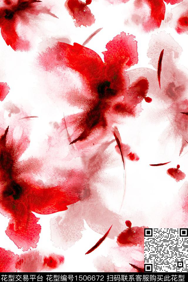 抽象花卉大牌风小清新数码印花华亿平台下载（图片编号: 1506672） - 瓦栏（Walan）