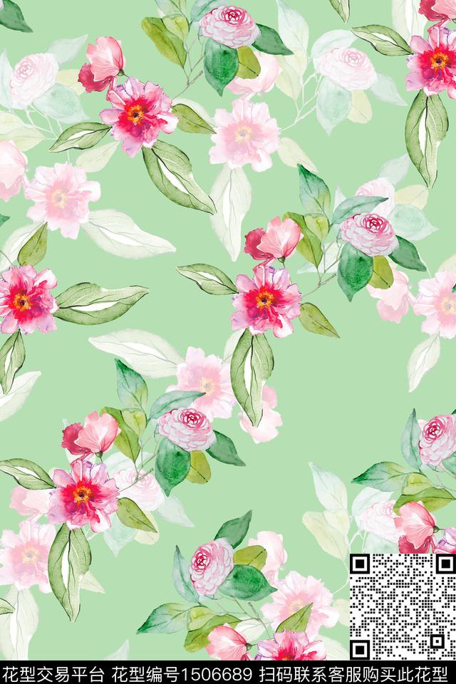 花卉小清新手绘数码印花华亿平台下载（图片编号: 1506689） - 瓦栏（Walan）
