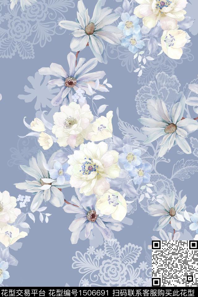 花卉小清新真丝数码印花华亿平台下载（图片编号: 1506691） - 瓦栏（Walan）