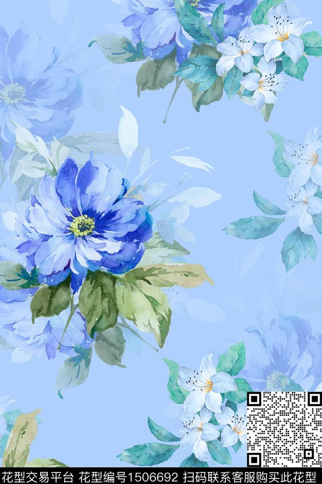 花卉小清新真丝数码印花华亿平台下载（图片编号: 1506692） - 瓦栏（Walan）