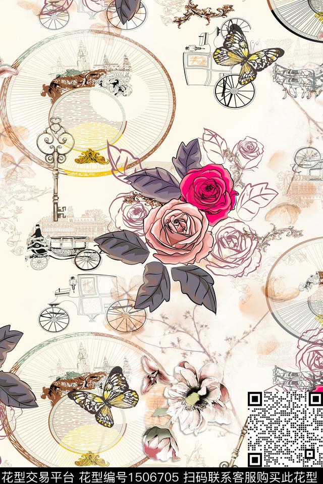 花卉大牌风中国风数码印花华亿平台下载（图片编号: 1506705） - 瓦栏（Walan）