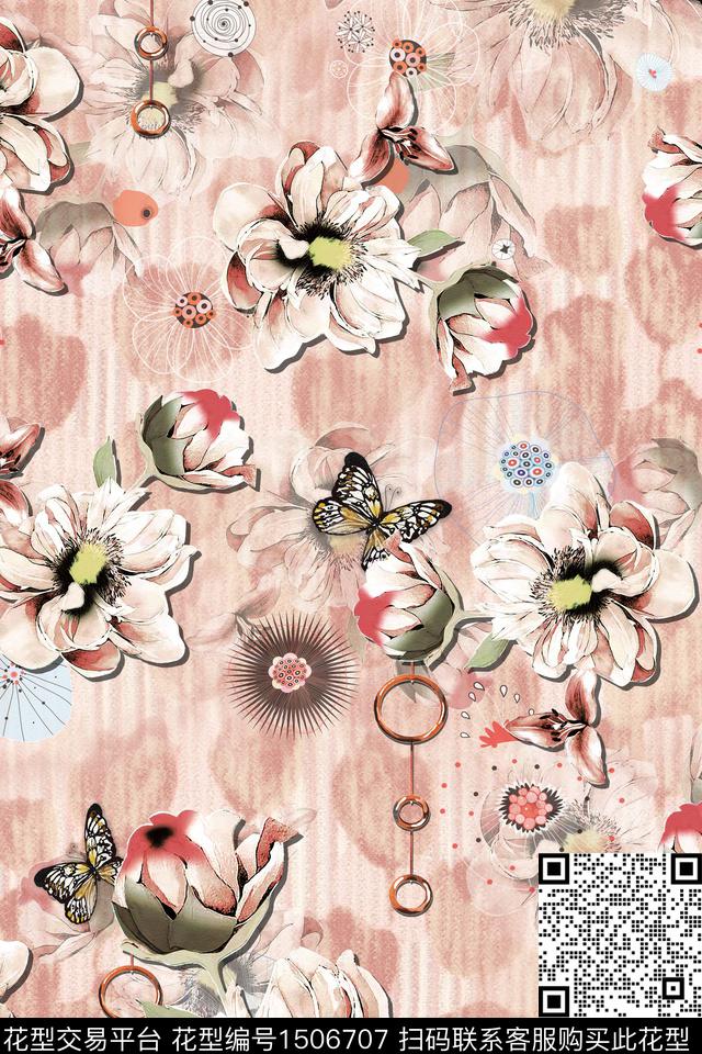 花卉大牌风中国风数码印花华亿平台下载（图片编号: 1506707） - 瓦栏（Walan）