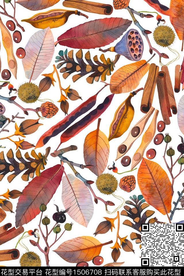 绿植树叶抽象植物数码印花华亿平台下载（图片编号: 1506708） - 瓦栏（Walan）