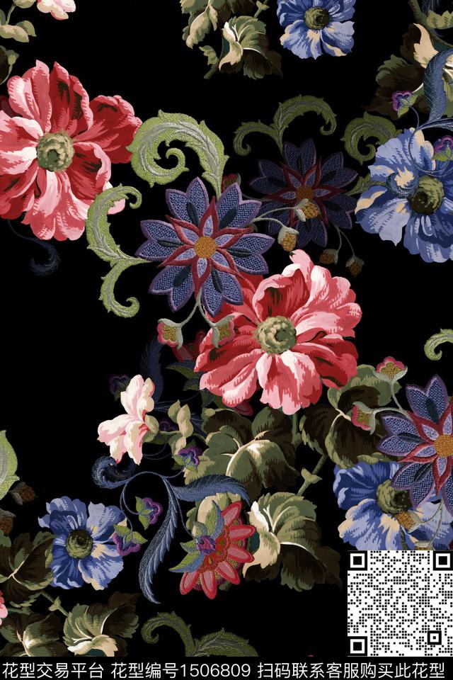 民族风花卉大牌风数码印花华亿平台下载（图片编号: 1506809） - 瓦栏（Walan）