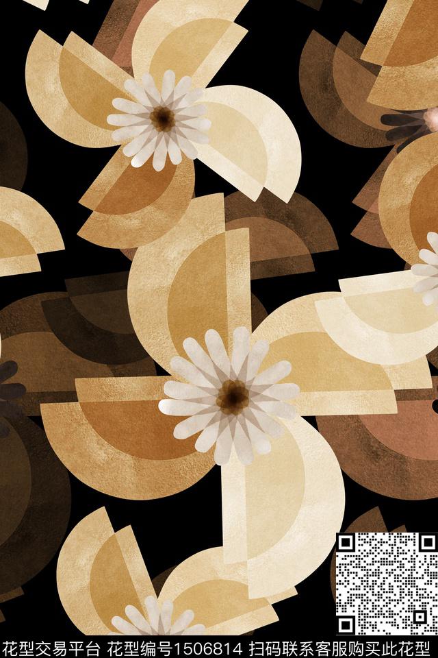 几何花卉大牌风数码印花华亿平台下载（图片编号: 1506814） - 瓦栏（Walan）