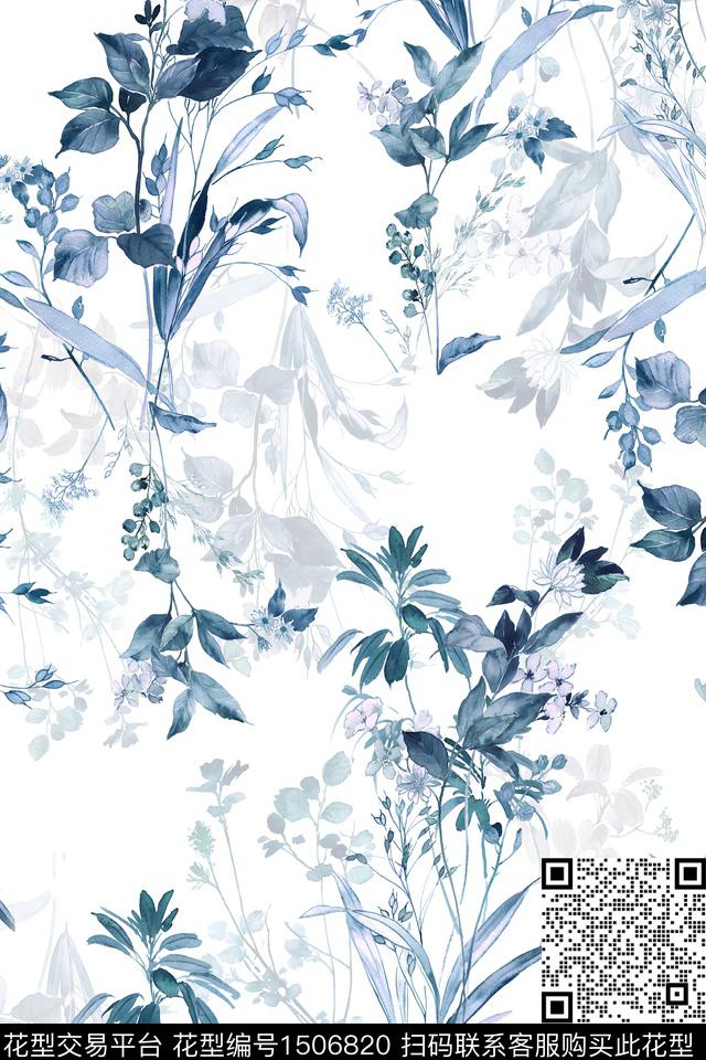 小清新真丝绿植树叶数码印花华亿平台下载（图片编号: 1506820） - 瓦栏（Walan）