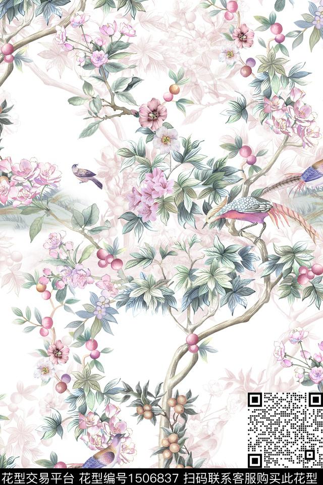 花卉大牌风香云纱数码印花华亿平台下载（图片编号: 1506837） - 瓦栏（Walan）