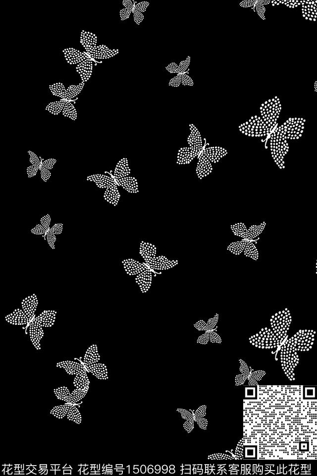 真丝蝴蝶黑底花卉数码印花华亿平台下载（图片编号: 1506998） - 瓦栏（Walan）