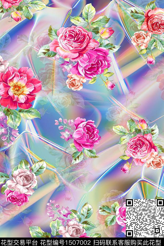 肌理花卉真丝数码印花华亿平台下载（图片编号: 1507002） - 瓦栏（Walan）