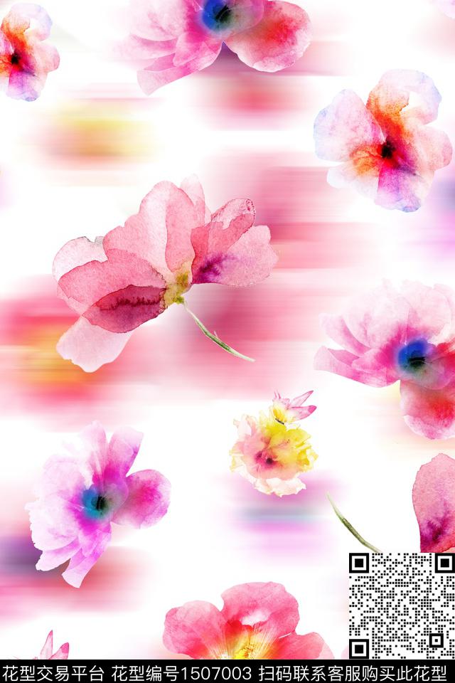 花卉小清新真丝数码印花华亿平台下载（图片编号: 1507003） - 瓦栏（Walan）