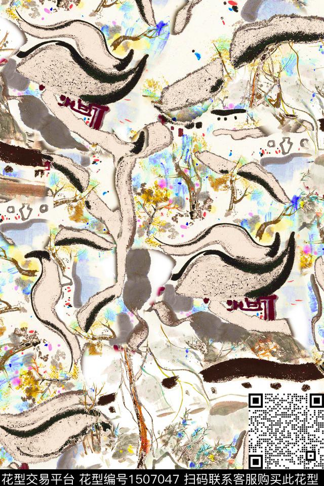 线条肌理大牌风数码印花华亿平台下载（图片编号: 1507047） - 瓦栏（Walan）