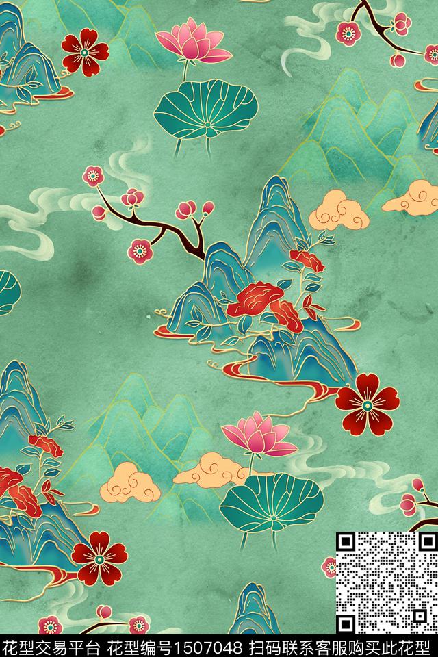 旗袍抽象小碎花数码印花华亿平台下载（图片编号: 1507048） - 瓦栏（Walan）