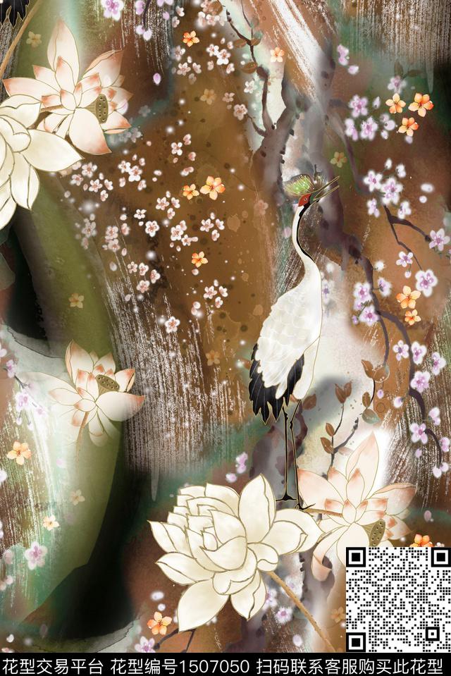 荷花小碎花中国风数码印花华亿平台下载（图片编号: 1507050） - 瓦栏（Walan）