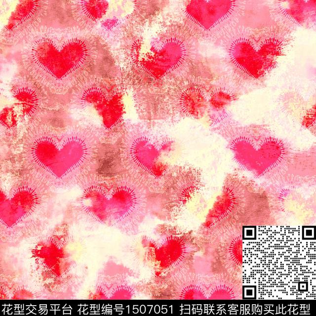 爱心蜡染写意数码印花华亿平台下载（图片编号: 1507051） - 瓦栏（Walan）