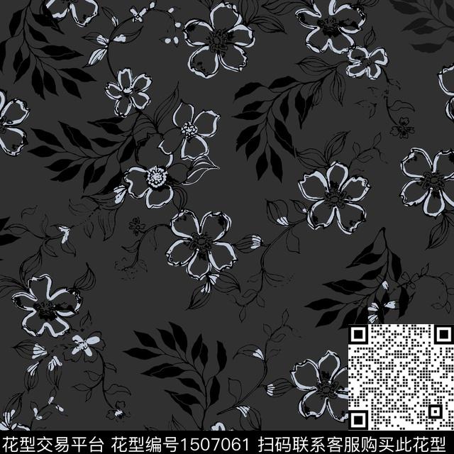 花卉手绘矢量数码印花华亿平台下载（图片编号: 1507061） - 瓦栏（Walan）