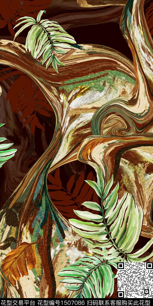水彩绿植树叶热带华亿平台传统印花华亿平台下载（图片编号: 1507086） - 瓦栏（Walan）