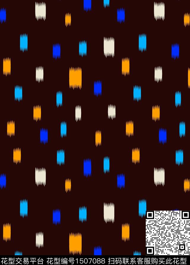 黑底花卉几何格子数码印花华亿平台下载（图片编号: 1507088） - 瓦栏（Walan）