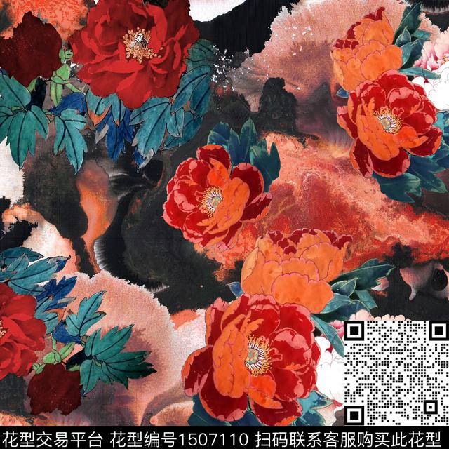 香云纱真丝牡丹数码印花华亿平台下载（图片编号: 1507110） - 瓦栏（Walan）