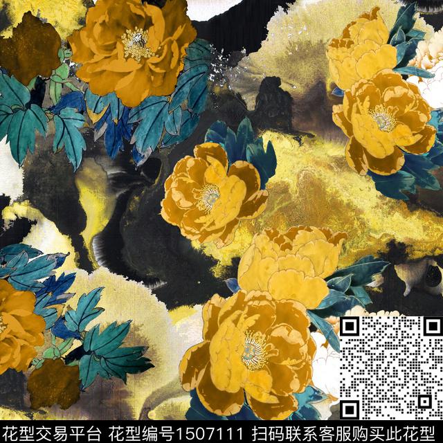 香云纱真丝牡丹数码印花华亿平台下载（图片编号: 1507111） - 瓦栏（Walan）