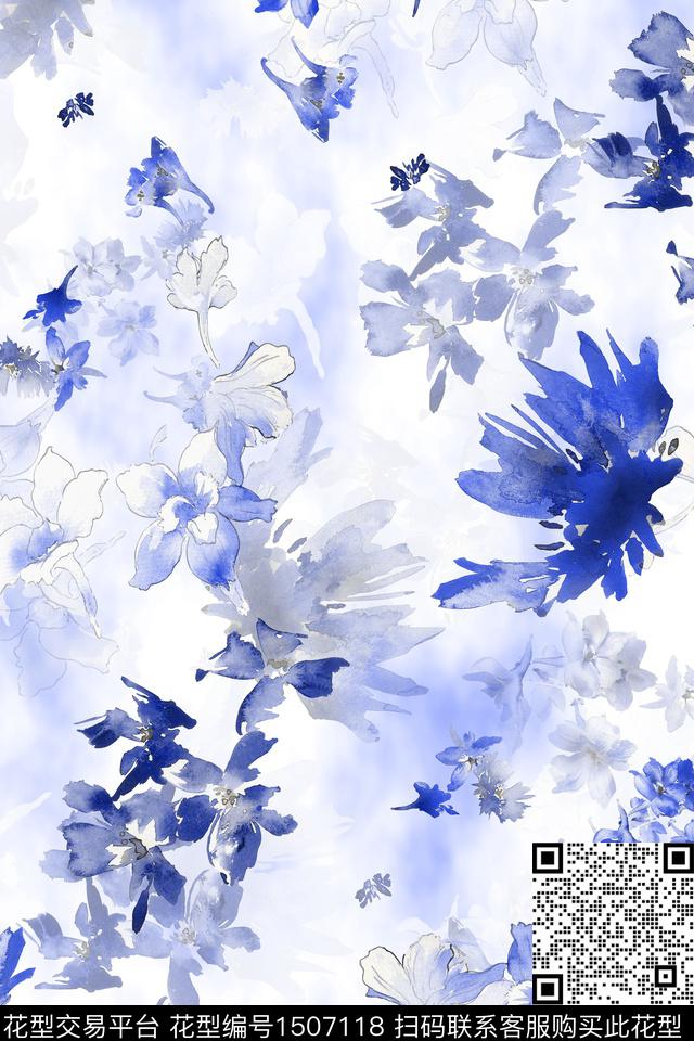 花卉小清新真丝数码印花华亿平台下载（图片编号: 1507118） - 瓦栏（Walan）