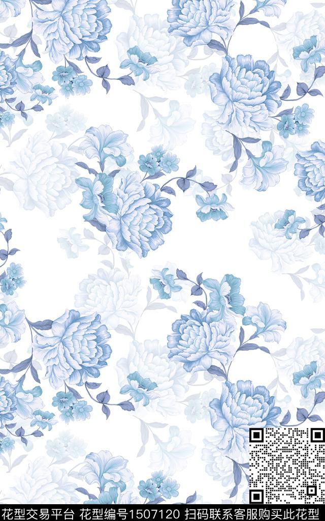 花卉小清新真丝数码印花华亿平台下载（图片编号: 1507120） - 瓦栏（Walan）