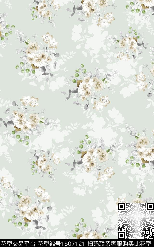 花卉小清新真丝数码印花华亿平台下载（图片编号: 1507121） - 瓦栏（Walan）