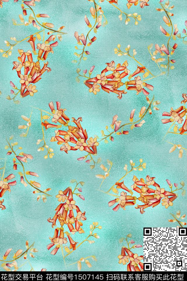 抽象花卉花卉年轻女性数码印花华亿平台下载（图片编号: 1507145） - 瓦栏（Walan）