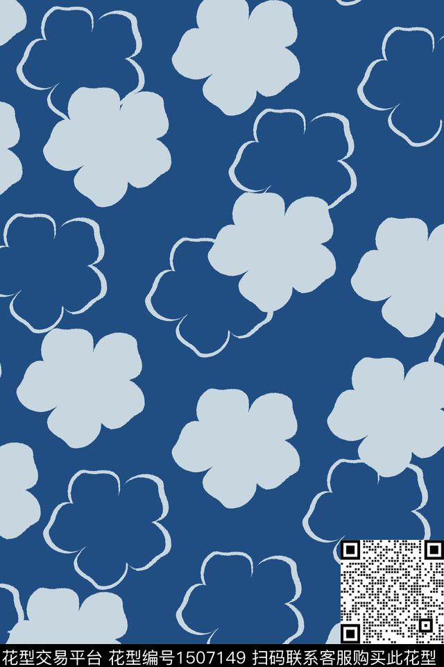 蓝色KENZO花卉传统印花华亿平台下载（图片编号: 1507149） - 瓦栏（Walan）