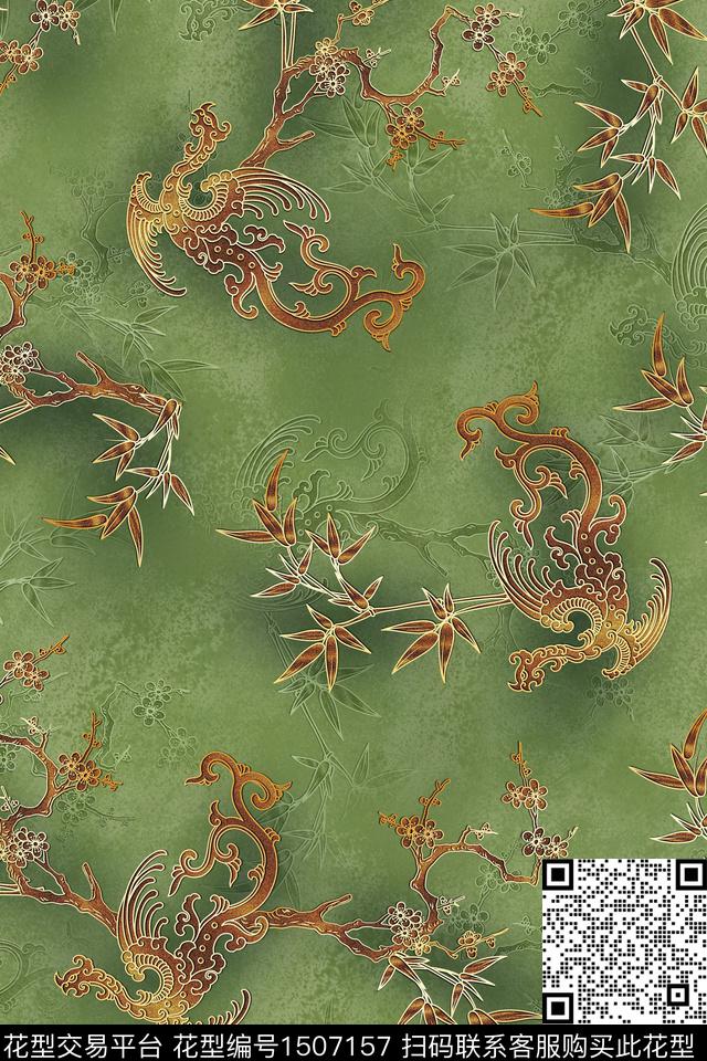 复古香云纱大牌风数码印花华亿平台下载（图片编号: 1507157） - 瓦栏（Walan）